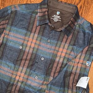 NWT Kuhl Fugitive Flannel Shirt Men Small Oasis Plaid Long Sleeve Button Up Blue